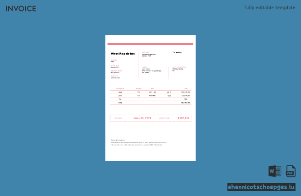 Rechnungsbeispiel von United Kingdom West Repair Inc.